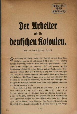 Der Arbeiter und die deutschen Kolonien