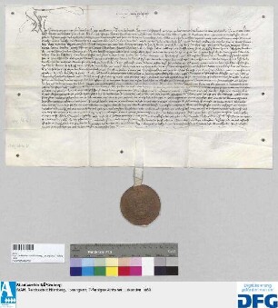 Das Landgericht des Burggraftums Nürnberg stellt ein Vidimus aus von dem königlichen Gebotbrief an Conrat von Lindenhorst etc. vom 1. Februar 1446.