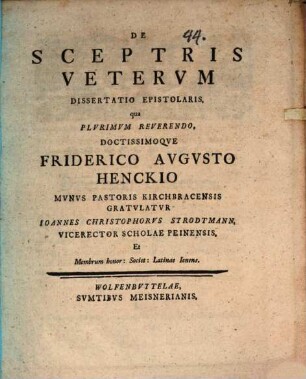 De Sceptris Vetervm Dissertatio Epistolaris