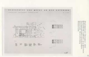 Raststätte und Motel an der Autobahn (Diplomarbeit bei Peter Poelzig): Verwaltung, Gastronomie, Übernachtung, Grundrisse Erdgeschoss und 1. - 2. Obergeschoss 1:200