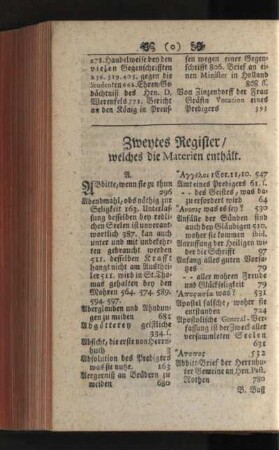 Zweytes Register / welches die Materien enthält