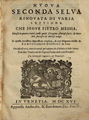 Nuova seconda selva rinovata di varia lettione
