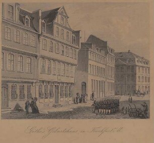 Goethe-Haus. Straßenfront mit Straßenszenerie