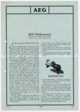 AEG-Küchenmotor. (O) Mitteilung der Fabriken Brunnenstraße. Sonderdruck aus den AEG-Mitteilungen Heft 5, 1932