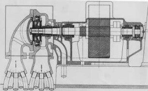 Hochdruck-Doppelstufe und Getriebe, Schema (Brown, Boveri und Cie.) : Technikgeschichte | Maschinenbau | Kraftmaschinen | Dampfturbinen