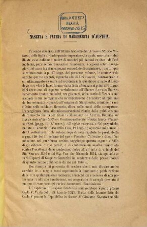 Nascita e patria di Margherita d'Austria : (Estratto dall'Archivio Storico Italiano)