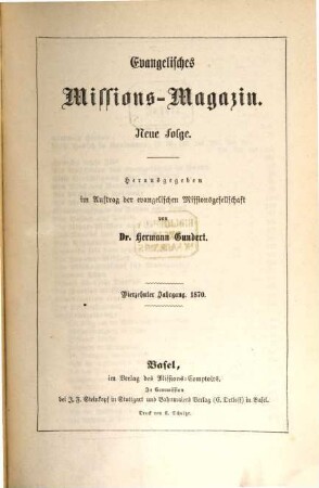 Evangelisches Missions-Magazin. 14. 1870