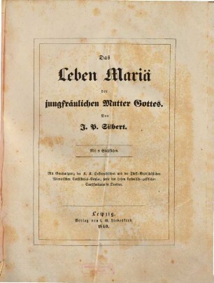 Das Leben Mariä, der jungfräulichen Mutter Gottes