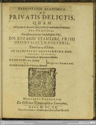 Exercitio academica de privatis delictis