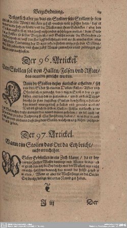 Der 96. Artickel. Den Stollen sol von Hallen/ Felsen und Affter/ das neundte gereicht werden.