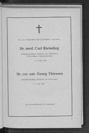 Von den Mitgliedern des Lehrkörpers verstarben