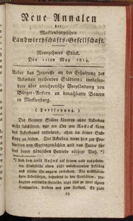 Neunzehntes Stück. Den 12ten May 1814.