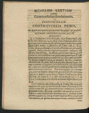 Membrum Tertium ponens Controversiarum Enodationem.