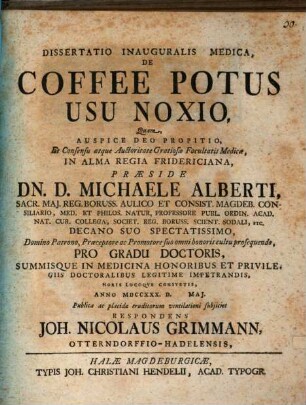 Diss. inaug. med. de coffee potus usu noxio