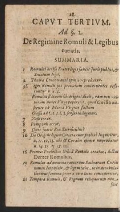 Caput Tertium. Ad §. 2. De Regimine Romuli & Legibus curiatis