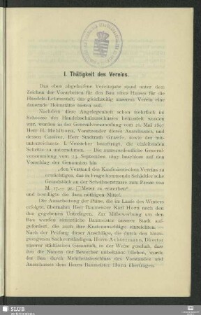 I. Thätigkeit des Vereins