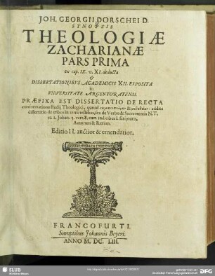 1: ... ex cap. IX. v. XI. deducta & Dissertationibvs Academicis XII. Exposita in Vniversitate Argentoratensi