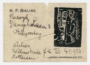 Visitenkarte von H. F. Bieling mit handschriftlicher Notiz.