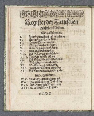 Register der Teutschen weltlichen Liedlein