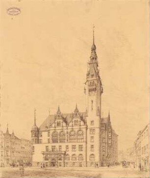Rathaus, Dessau (?): Perspektivische Vorderansicht