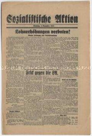 Sozialdemokratisches Exil-Blatt "Sozialistische Aktion" u.a. über die Deutsche Arbeitsfront und die SA
