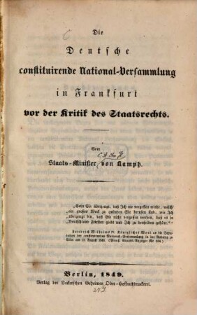Die deutsche constituirende National-Versammlung in Frankfurt vor der Kritik des Staatsrechts