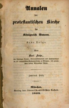Annalen der Protestantischen Kirche im Königreich Bayern. 2, 2. 1840