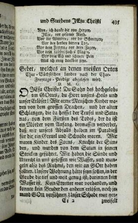Gebet, welches an denen meisten Orten Chur-Sächsischen Landes nach der Char-Freytags-Predigt abgelesen wird.