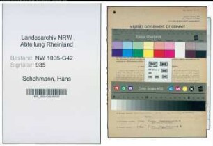 Entnazifizierung Hans Schohmann , geb. 24.07.1909 (Kaufm.Angestellter)