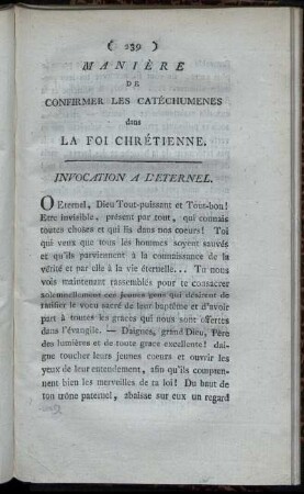 Manière De Confirmer Les Catéchumenes dans La Foi Chrétienne.