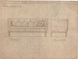 Bertsch, Karl; Möbelentwürfe - Sofa (Ansicht, Ansicht m. Schnitt)