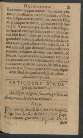 Articulus XIV. De peregrinationibus.