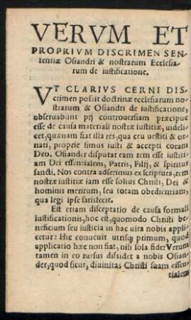 Verum Et Proprium Discrimen Sententiae Osiandri & nostrarum Ecclesiarum de iustificatione.