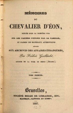 Mémoires du chevalier d'Eon, 1