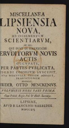 Voluminis Noni Pars Prima
