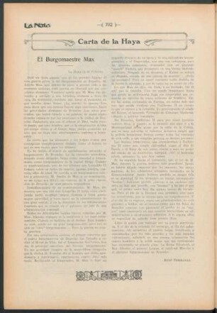 Carta de la haya : El burgomaestre Max