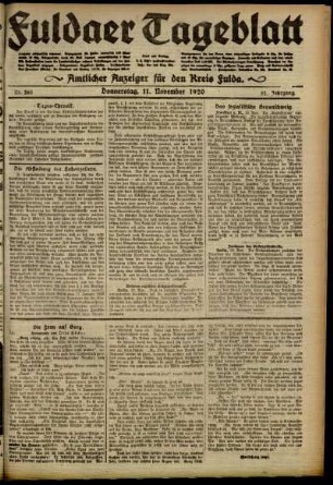 Ausgabe vom Donnerstag, den 11. November 1920.