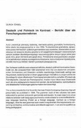 Deutsch und Polnisch im Kontrast - Bericht über ein Forschungsunternehmen