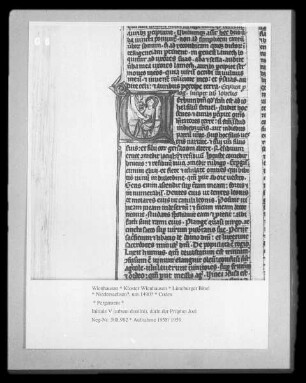 Lüneburger Bibel — Initiale V (erbum domini), darin der Prophet Joel