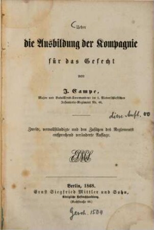 Über die Ausbildung der Kompagnie für das Gefecht