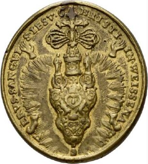 Bruderschaftsmedaille mit dem Heiligblutreliquiar von Weißenau, nach 1710