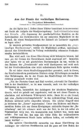 358-367, Aus der Praxis der vorläufigen Entlassung
