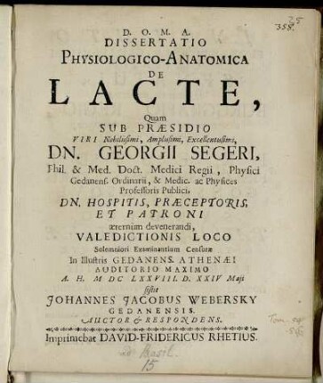Dissertatio Physiologico-Anatomica De Lacte