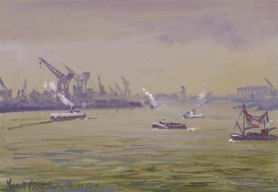 Studie vom Hamburger Hafen, 9.12.1947.