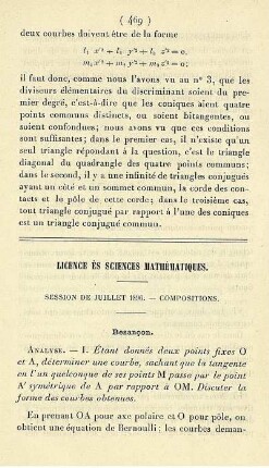 Licence ès sciences mathématiques.