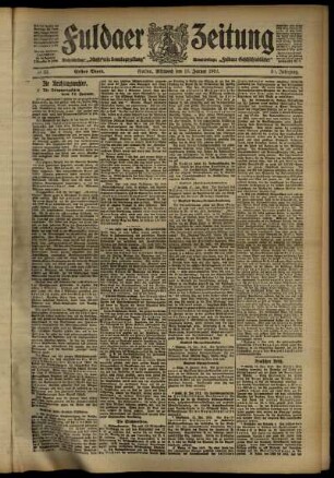 Erste Ausgabe vom Mittwoch, den 17. Januar 1912.