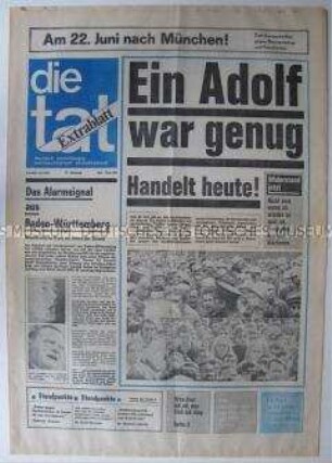 Extrablatt der antifaschistische Wochenzeitung "Die Tat" zu den Notstandsgesetzen