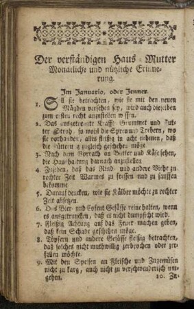 Der verständigen Haus-Mutter Monatliche und nützliche Erinnerung