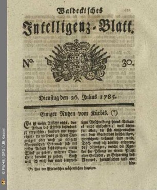 No. 30, Dienstag den 26. Julius 1785