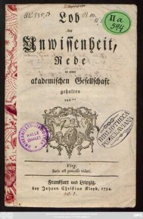 Lob der Unwissenheit : Rede in einer akademischen Gesellschaft